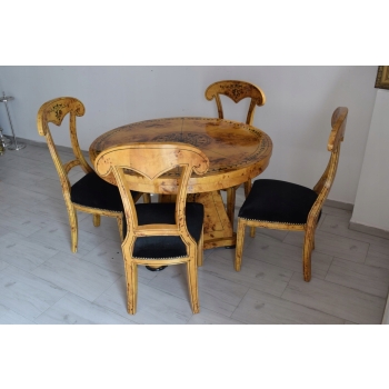 Polski Stół Art Deco + 4 Krzesła Okrągły - Instarsje - Meble Salon Jadalnia