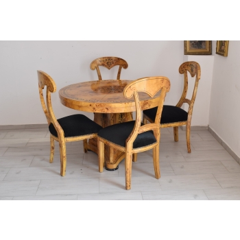 Polski Stół Art Deco + 4 Krzesła Okrągły - Instarsje - Meble Salon Jadalnia