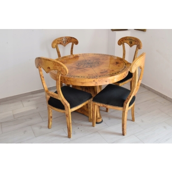 Polski Stół Art Deco + 4 Krzesła Okrągły - Instarsje - Meble Salon Jadalnia