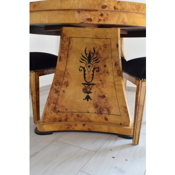 Polski Stół Art Deco + 4 Krzesła Okrągły - Instarsje - Meble Salon Jadalnia