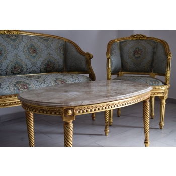 PAŁACOWY Komplet Mebli - Kawowy - Wypoczynek Sofa + 2 Fotele + Stół