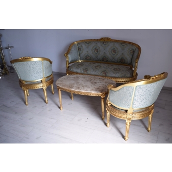 PAŁACOWY Komplet Mebli - Kawowy - Wypoczynek Sofa + 2 Fotele + Stół