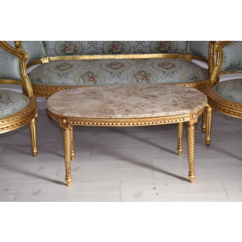 PAŁACOWY Komplet Mebli - Kawowy - Wypoczynek Sofa + 2 Fotele + Stół