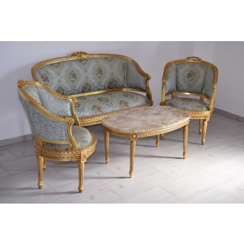 PAŁACOWY Komplet Mebli - Kawowy - Wypoczynek Sofa + 2 Fotele + Stół