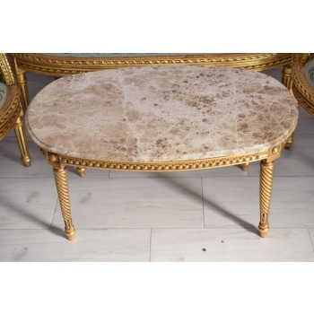 PAŁACOWY Komplet Mebli - Kawowy - Wypoczynek Sofa + 2 Fotele + Stół