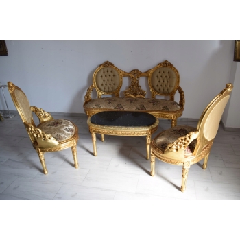 KRÓLEWSKI Komplet Mebli - Kawowy - Wypoczynek Sofa + 2 Fotele + Stół