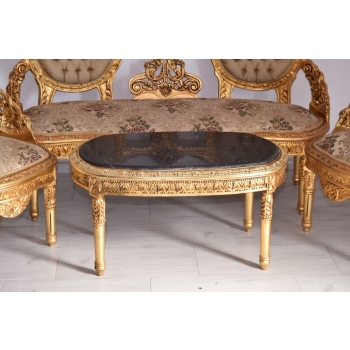 KRÓLEWSKI Komplet Mebli - Kawowy - Wypoczynek Sofa + 2 Fotele + Stół