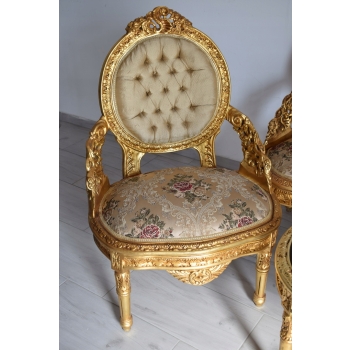 KRÓLEWSKI Komplet Mebli - Kawowy - Wypoczynek Sofa + 2 Fotele + Stół