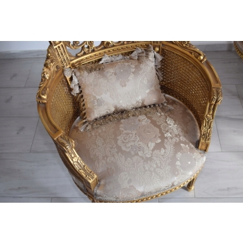 KRÓLEWSKI Komplet Mebli - Kawowy - Wypoczynek Sofa + 2 Fotele + Stół