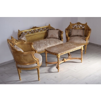 KRÓLEWSKI Komplet Mebli - Kawowy - Wypoczynek Sofa + 2 Fotele + Stół