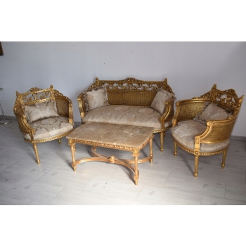 KRÓLEWSKI Komplet Mebli - Kawowy - Wypoczynek Sofa + 2 Fotele + Stół