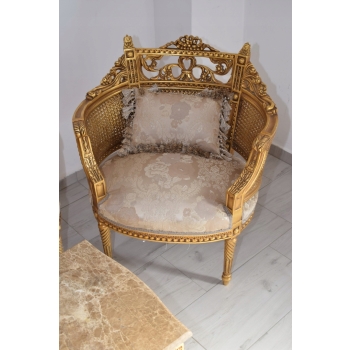 KRÓLEWSKI Komplet Mebli - Kawowy - Wypoczynek Sofa + 2 Fotele + Stół