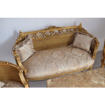 KRÓLEWSKI Komplet Mebli - Kawowy - Wypoczynek Sofa + 2 Fotele + Stół