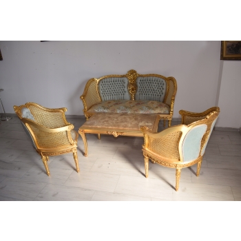 KRÓLEWSKI Komplet Mebli - Kawowy - Wypoczynek Sofa + 2 Fotele + Stół