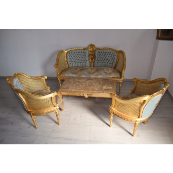 KRÓLEWSKI Komplet Mebli - Kawowy - Wypoczynek Sofa + 2 Fotele + Stół