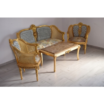 KRÓLEWSKI Komplet Mebli - Kawowy - Wypoczynek Sofa + 2 Fotele + Stół