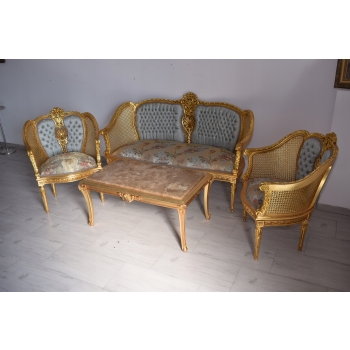 KRÓLEWSKI Komplet Mebli - Kawowy - Wypoczynek Sofa + 2 Fotele + Stół