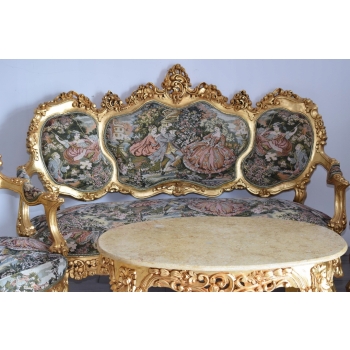 PAŁACOWY Komplet Wypoczynkowy GOBELIN - Wypoczynek Sofa + 4 Fotele + Stół
