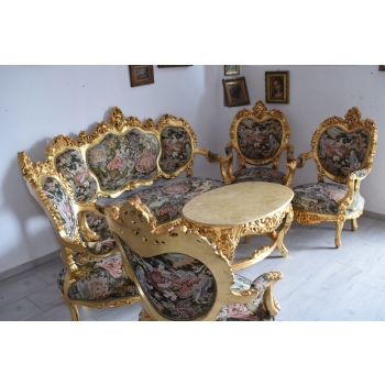 PAŁACOWY Komplet Wypoczynkowy GOBELIN - Wypoczynek Sofa + 4 Fotele + Stół