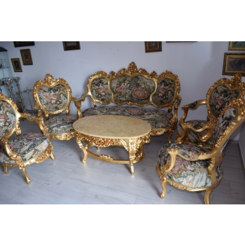 PAŁACOWY Komplet Wypoczynkowy GOBELIN - Wypoczynek Sofa + 4 Fotele + Stół