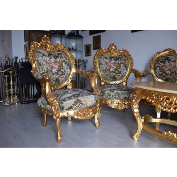 PAŁACOWY Komplet Wypoczynkowy GOBELIN - Wypoczynek Sofa + 4 Fotele + Stół