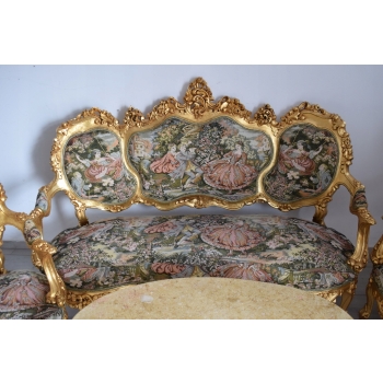 PAŁACOWY Komplet Wypoczynkowy GOBELIN - Wypoczynek Sofa + 4 Fotele + Stół