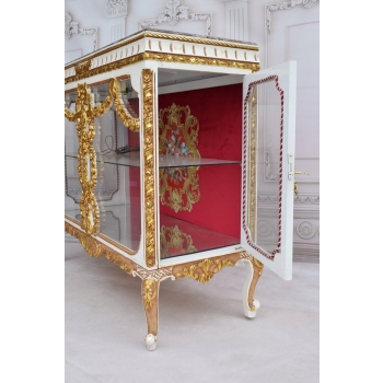 Podświetlana Francuska Witryna - Drewno - Złota + Creme Gablota Serwantka