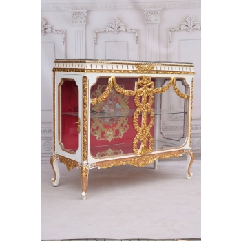 Podświetlana Francuska Witryna - Drewno - Złota + Creme Gablota Serwantka