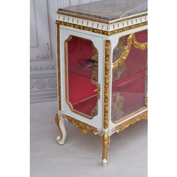 Podświetlana Francuska Witryna - Drewno - Złota + Creme Gablota Serwantka