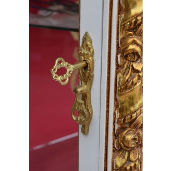 Podświetlana Francuska Witryna - Drewno - Złota + Creme Gablota Serwantka