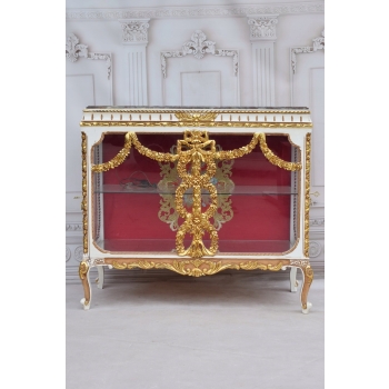 Podświetlana Francuska Witryna - Drewno - Złota + Creme Gablota Serwantka