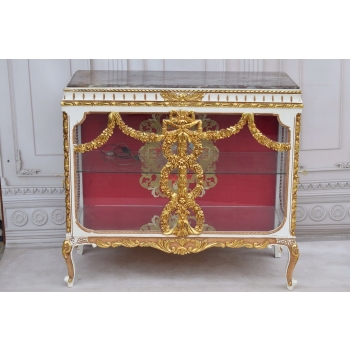 Podświetlana Francuska Witryna - Drewno - Złota + Creme Gablota Serwantka