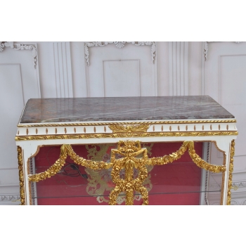 Podświetlana Francuska Witryna - Drewno - Złota + Creme Gablota Serwantka