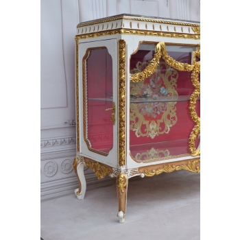 Podświetlana Francuska Witryna - Drewno - Złota + Creme Gablota Serwantka