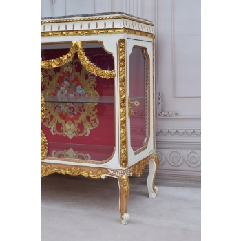 Podświetlana Francuska Witryna - Drewno - Złota + Creme Gablota Serwantka