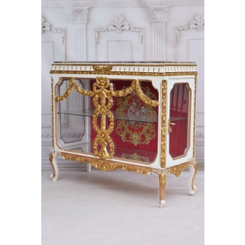 Podświetlana Francuska Witryna - Drewno - Złota + Creme Gablota Serwantka