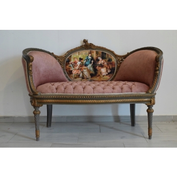 Pałacowa Sofa Kanapa - Leżanka Szezlong - Drewno z Obrazkiem