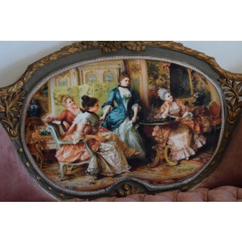 Pałacowa Sofa Kanapa - Leżanka Szezlong - Drewno z Obrazkiem