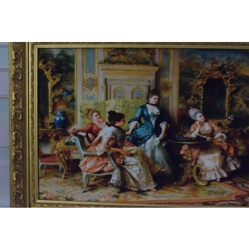 Francuska Arystokracja - Obraz w złotej Barokowej Ramie Rama 142x82cm