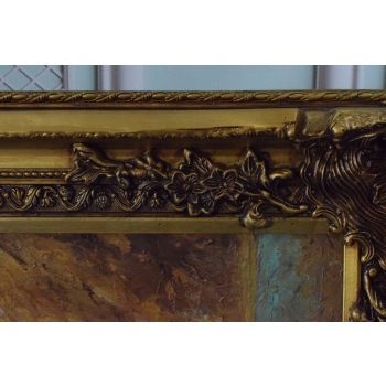 Bukiet Kwiatów - Kwiaty Obraz Olejny na Płótnie - 141x81cm Gruba Złota Rama