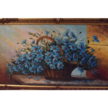 Bukiet Kwiatów - Kwiaty Obraz Olejny na Płótnie - 141x81cm Gruba Złota Rama