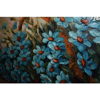 Bukiet Kwiatów - Kwiaty Obraz Olejny na Płótnie - 141x81cm Gruba Złota Rama