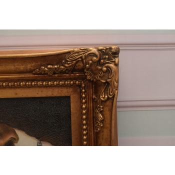 Portret Dziewczynki z PIESKAMI - PIES - Obraz Olejny - Złota Rama