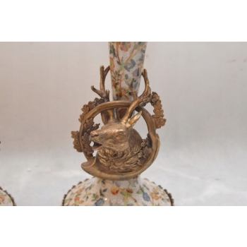 Komplet Myśliwskich Wazonów Wazon Porcelana + Brąz Jelenie Trofeum