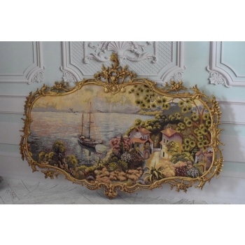 Wielki Obraz Tkanina - GOBELIN - Pejzaż Francuski RAMA Z BRĄZU 127CM