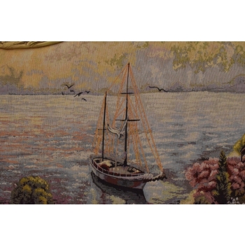 Wielki Obraz Tkanina - GOBELIN - Pejzaż Francuski RAMA Z BRĄZU 127CM