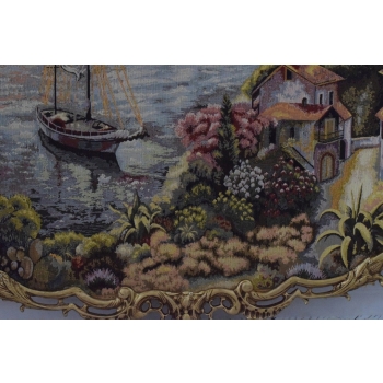 Wielki Obraz Tkanina - GOBELIN - Pejzaż Francuski RAMA Z BRĄZU 127CM