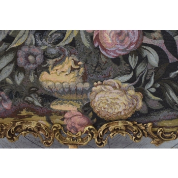 Wielki Obraz Tkanina - GOBELIN - KWIATY - RAMA Z BRĄZU 121CM