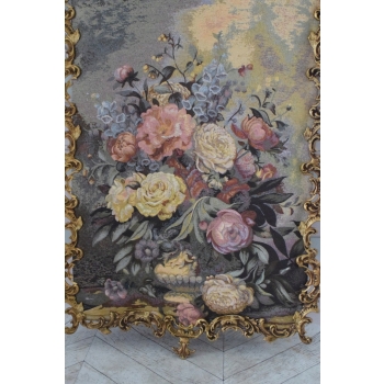 Wielki Obraz Tkanina - GOBELIN - KWIATY - RAMA Z BRĄZU 121CM