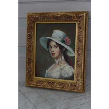 Portret Kobiety - Kobieta Dama w Sukni - Obraz Olejny - Złota Rama